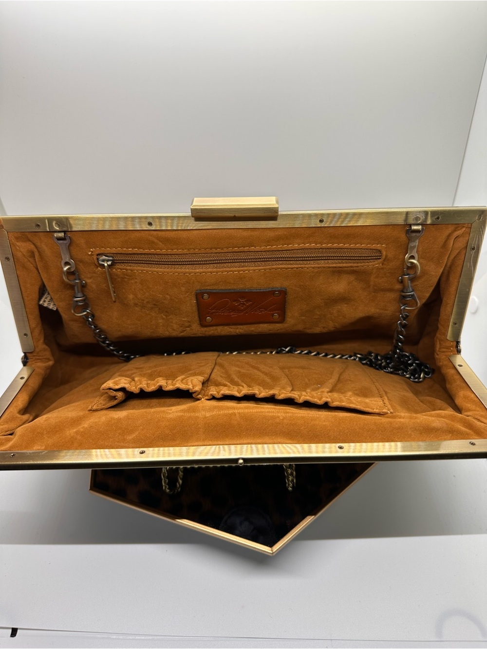 Leopard Print Frame Clutch - Brown - Picture 3 of 10